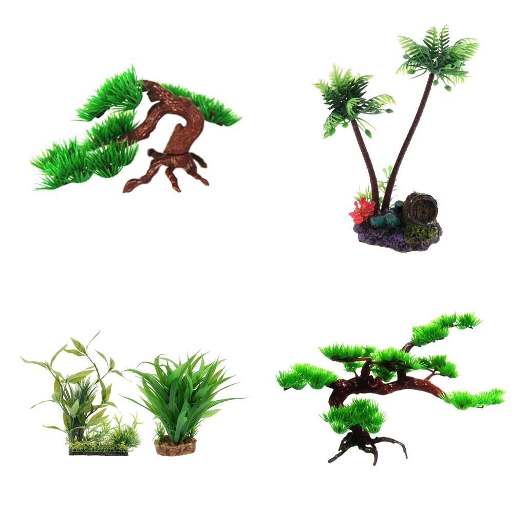 Aquarium Planted Tree - 人工松の木 プラスチック製植物 水槽装飾品 魚タンクアクセサリー 水中装飾用