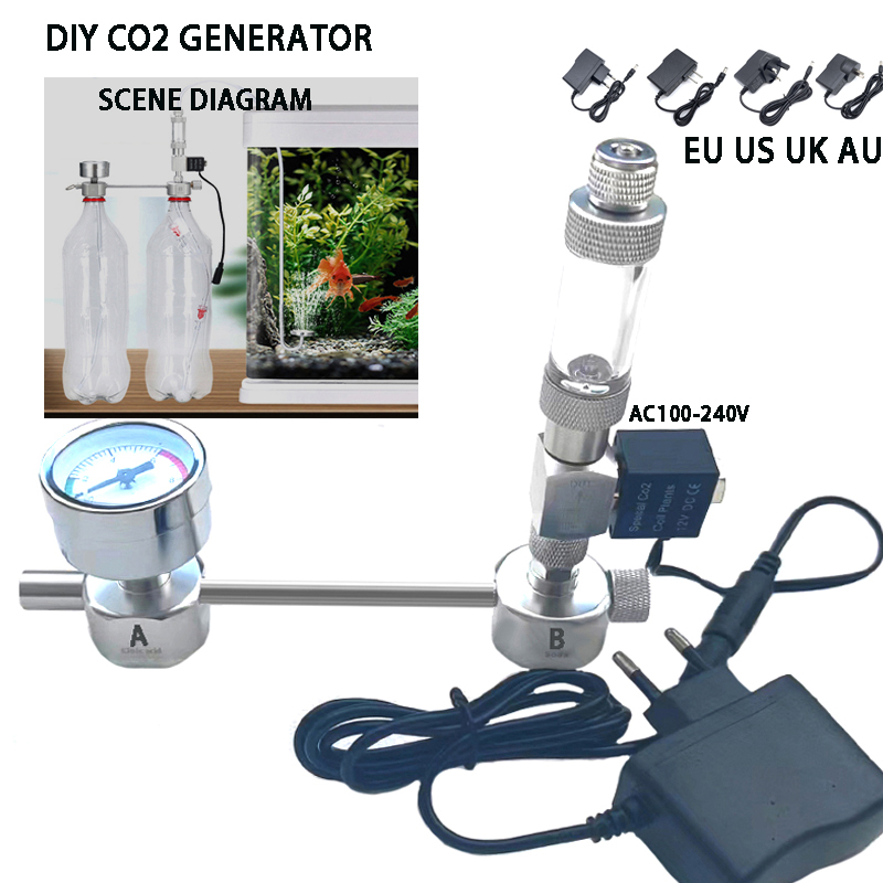 Aquarium Plant Order - 水槽DIY CO2発生器システムキット CO2発生器、ソレノイドバルブ付きバブルカウンターディフューザー、水生植物の成長用
