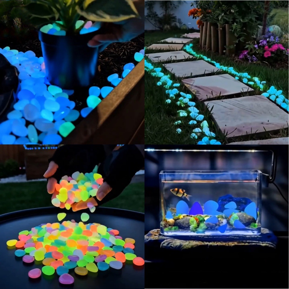 Aquarium Planted Fish Tank - カラフルな暗闇で光る発光石、庭石、屋外庭園通路、水槽、鉢植えの装飾用