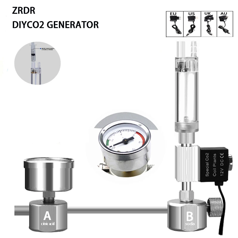 Planted Aquarium Tank Kit - 水槽用DIY CO2リアクタージェネレーターシステムキット、水槽用CO2レギュレーター、ディフューザー、ソレノイド、水草水槽用アクセサリー