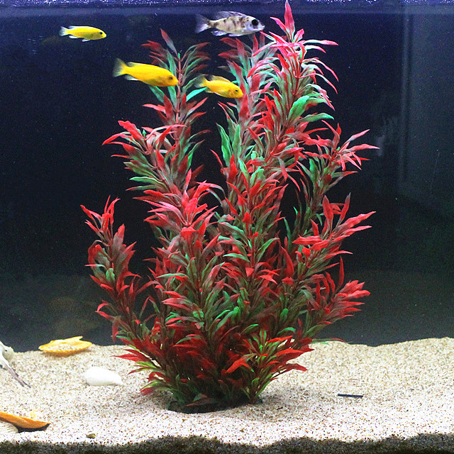 Aquarium Planted Fish Tank - 人工水槽50cm,珍しい植物,水族館,偽の竹の葉,水草,プラスチック製の紫色の緑の水草,造園の装飾