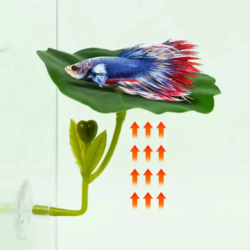 Planted Aquarium Betta - 1個入りグリーンリーフベタフィッシュハンモック、ストレス軽減効果のある水槽用安全装飾、強力な吸盤付き人工植物水槽装飾